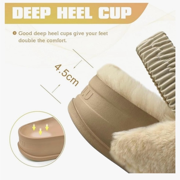 NWT Kuailu Women’s Beige Fuzzy Criss Cross Platform Slippers w/ Arch Support - 8 - Picture 9 of 9